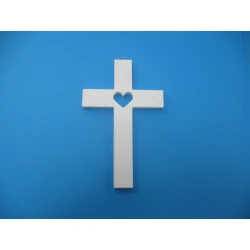 Krzyż drewniany z sercem biały 25 cm